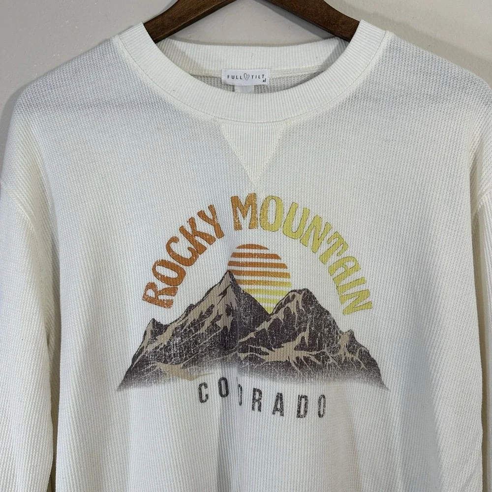 Full Tilt Women's XL Rocky Mountain CO Waffle Knit Graphic Long Sleeve Shirt - Picture 3 of 6